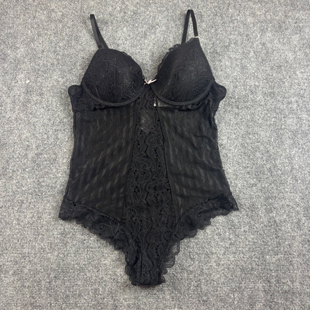 Black Lace  Lingerie Bodysuit Underwire Thong back size: XL